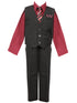 Boys Burgundy Shirt Necktie Striped Pants Vest Christmas Suit 2-20 SophiasStyle.com